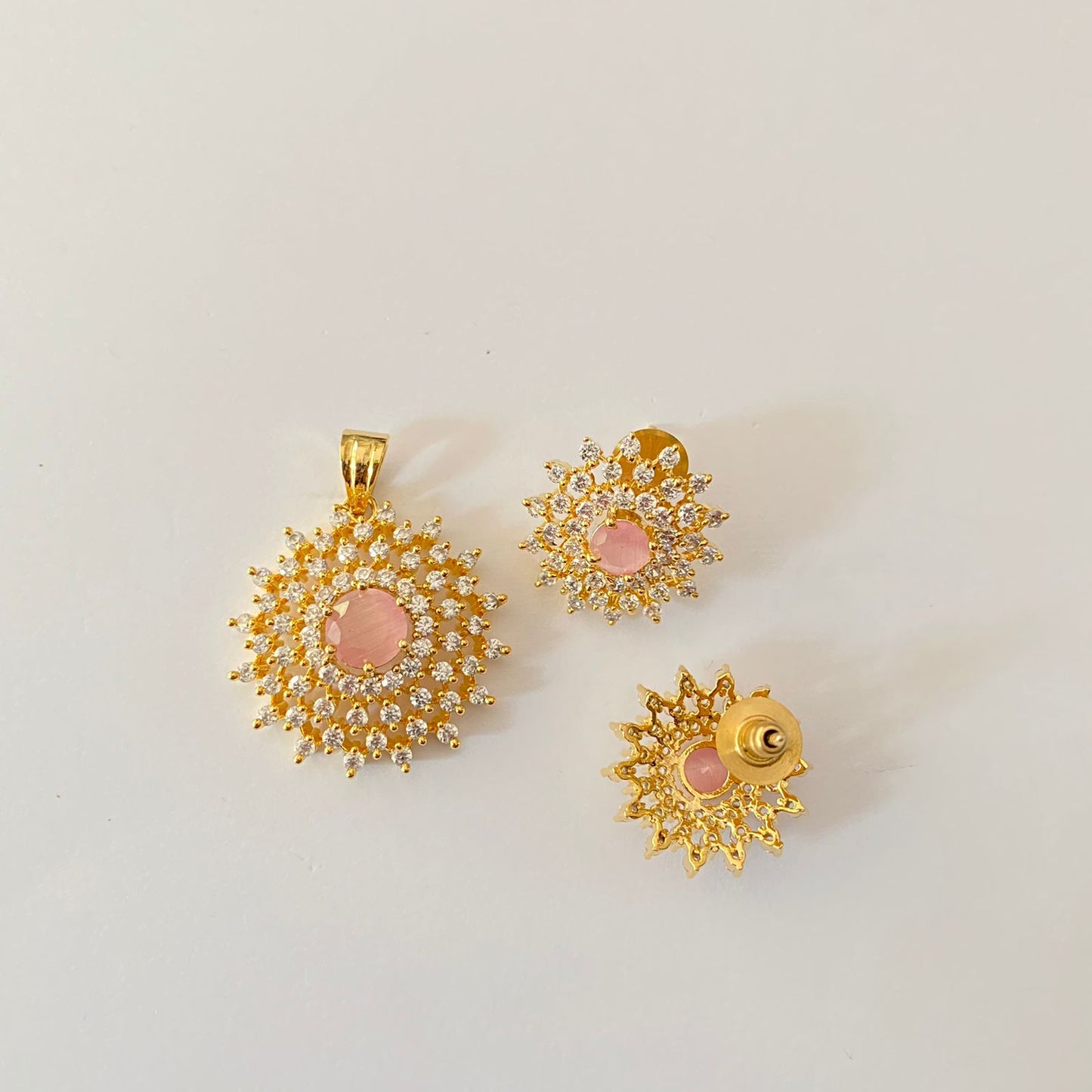 Gold Plated Pink Diamond Small Pendant Set