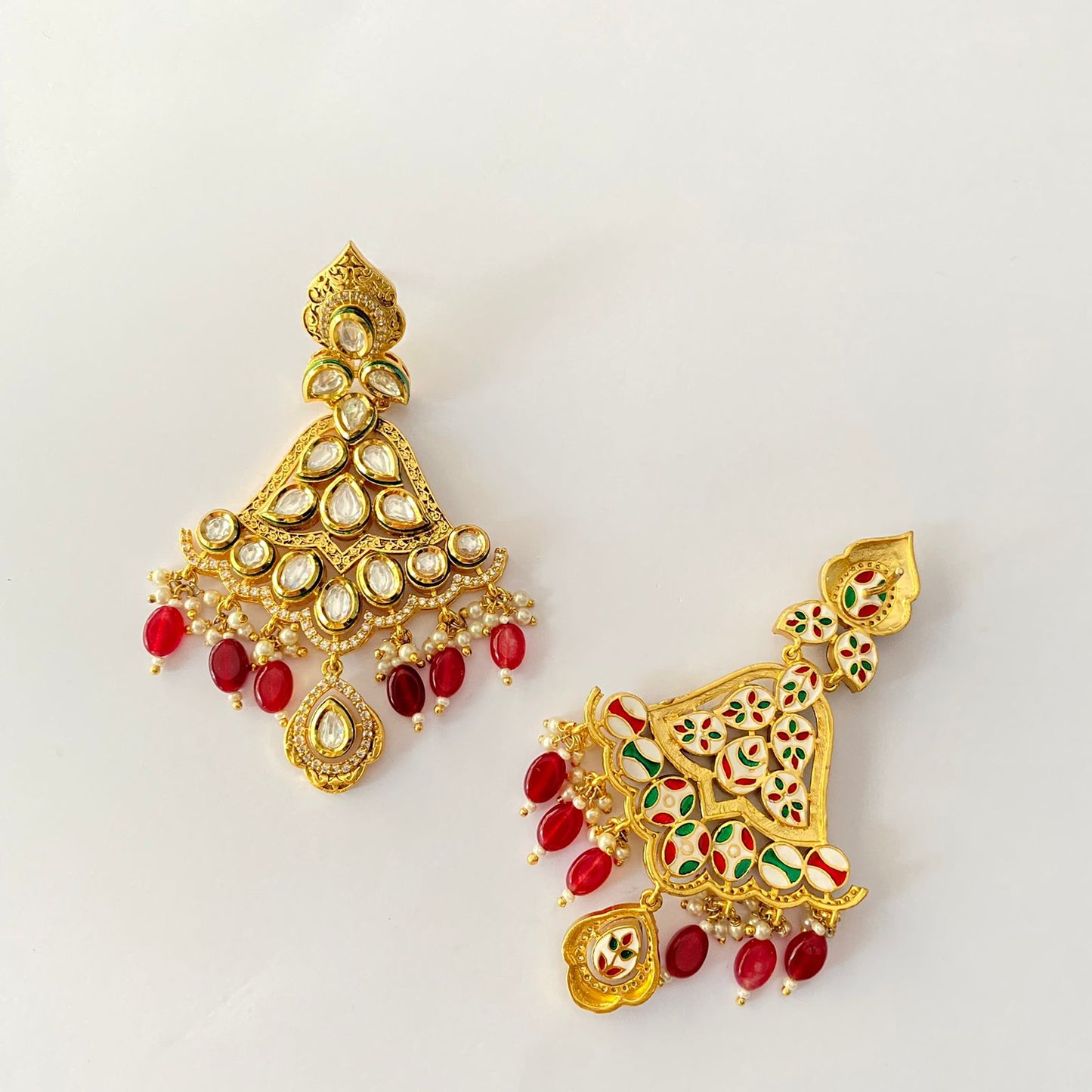 Gold Plated Kundan Ruby Earring