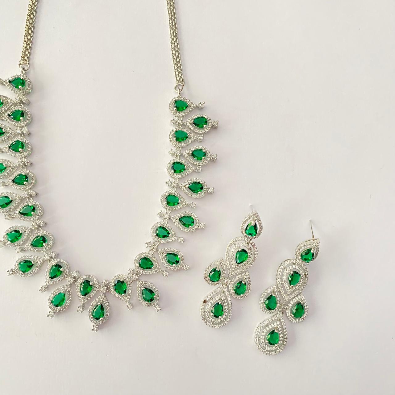 Green Diamond Silver Plated Necklace