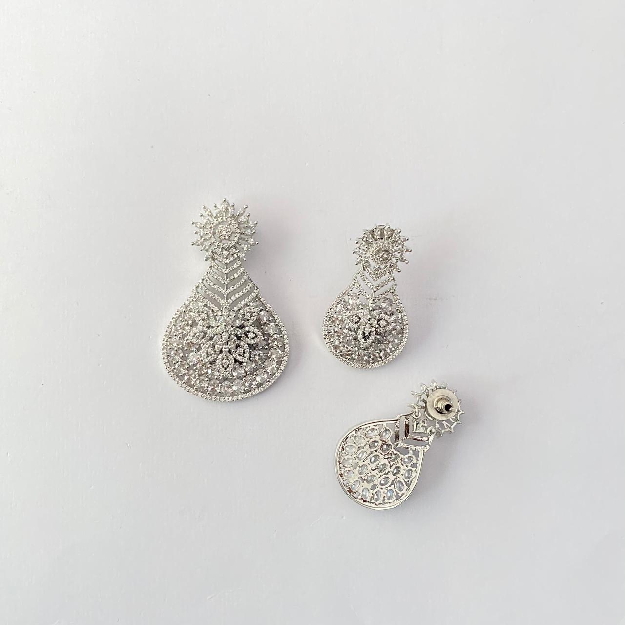 Diamond Silver Plated Pendant Set