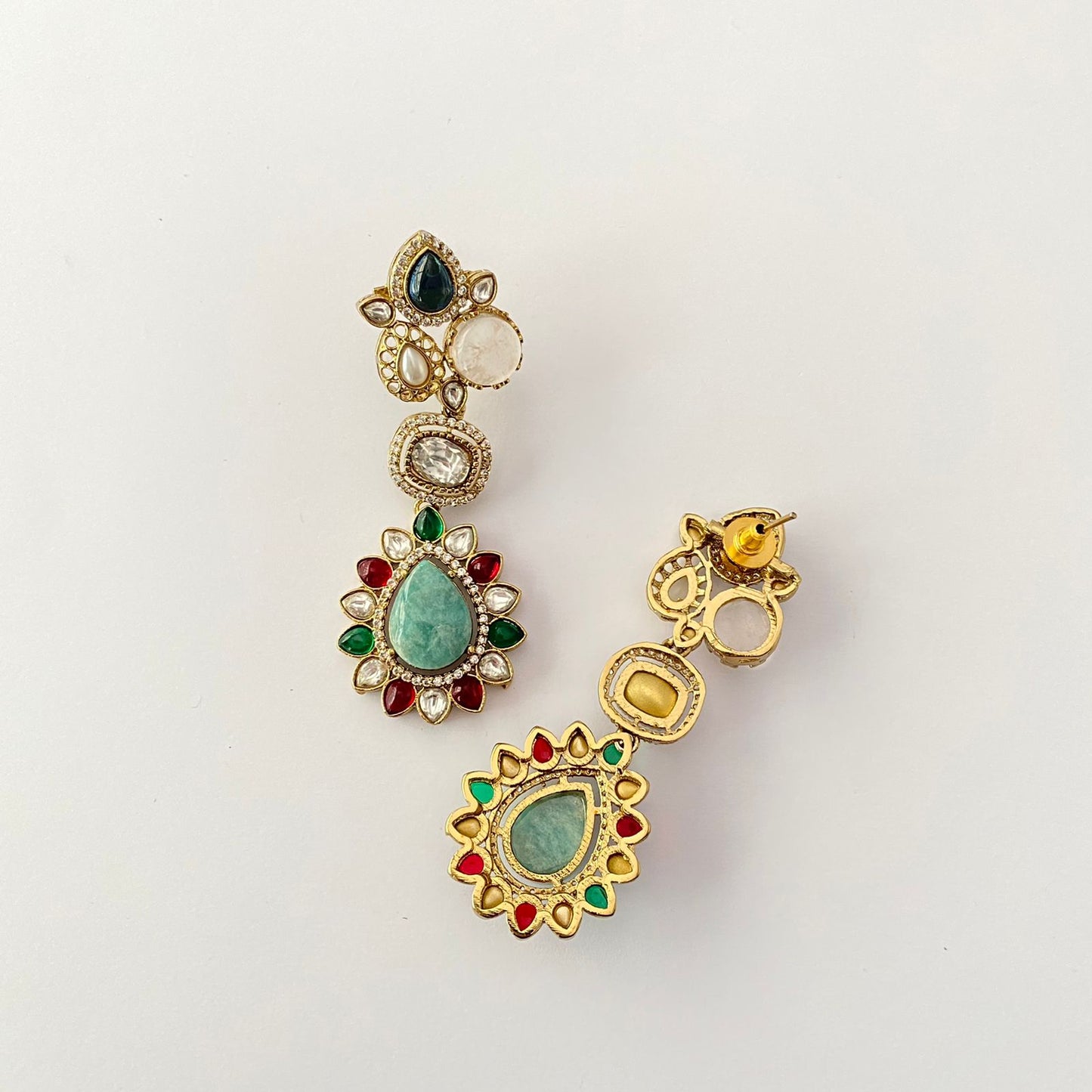 Multi Firoza Antique Gold Plated Earring