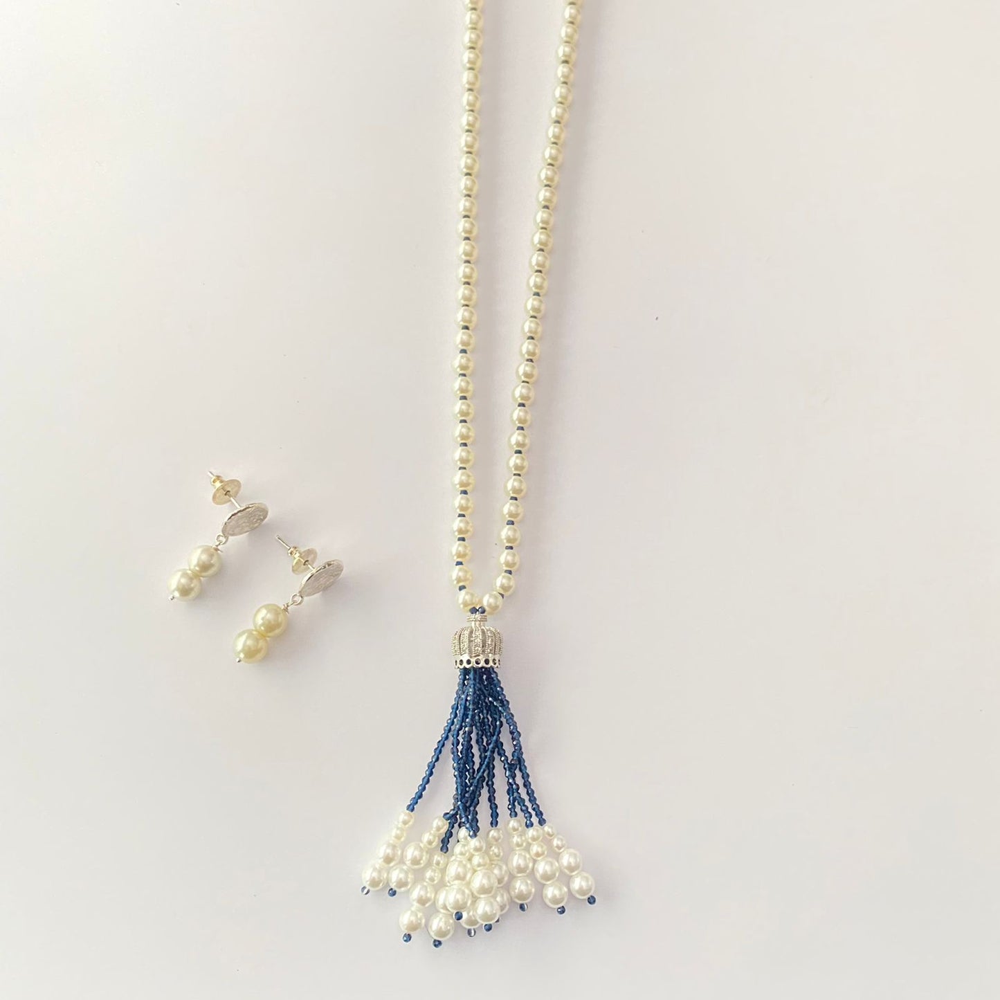 Pearl Long Blue Necklace Set