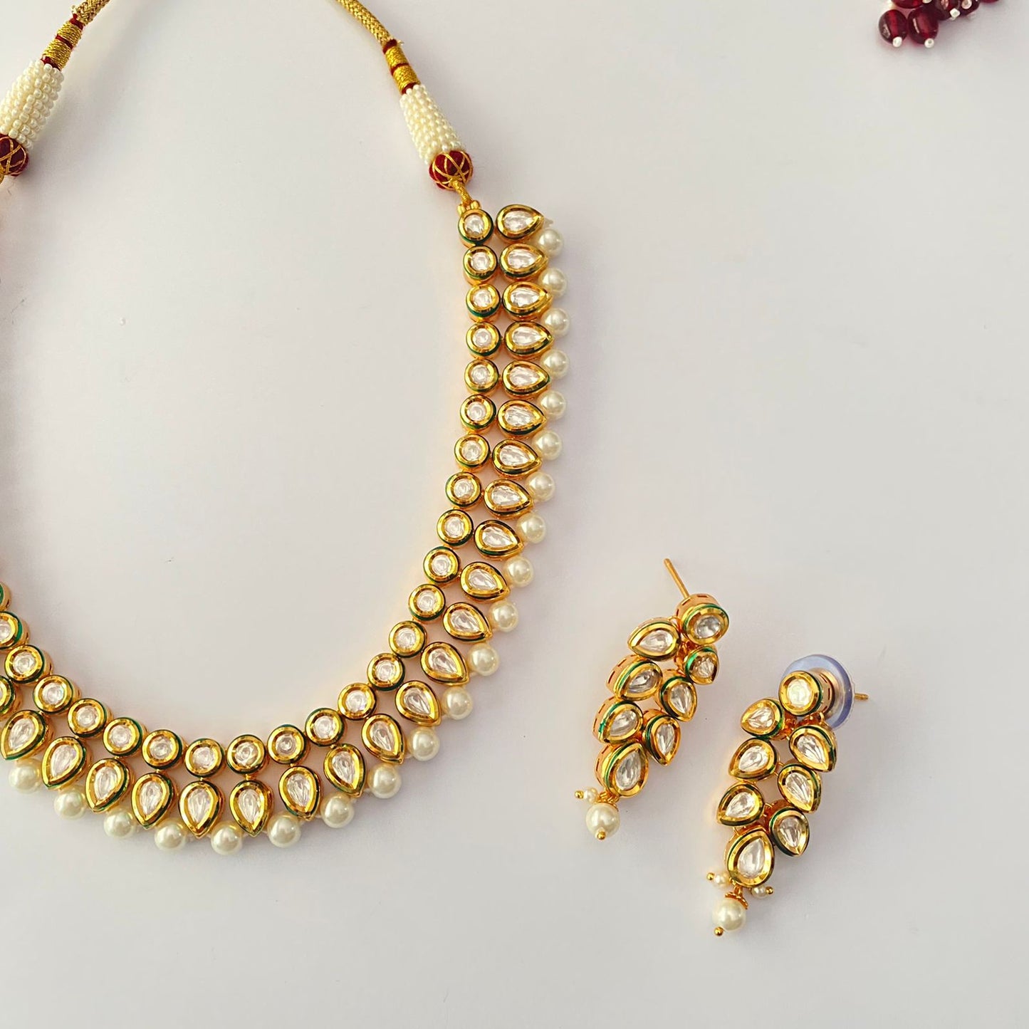 Gold Plated Kundan Drop Pearl Necklace Set