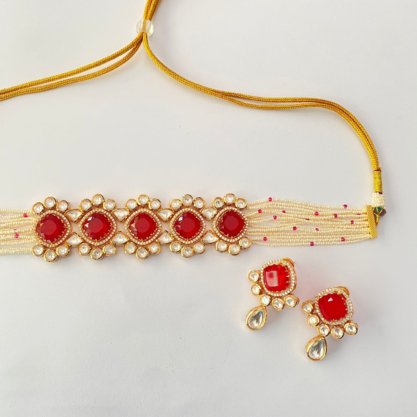 Ruby Polki Gold Plated Choker Set