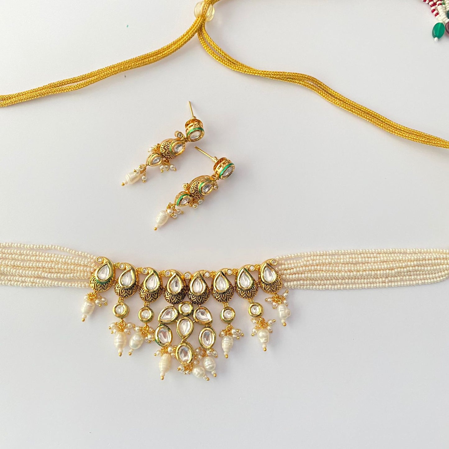 White Beads Kundan Choker Set