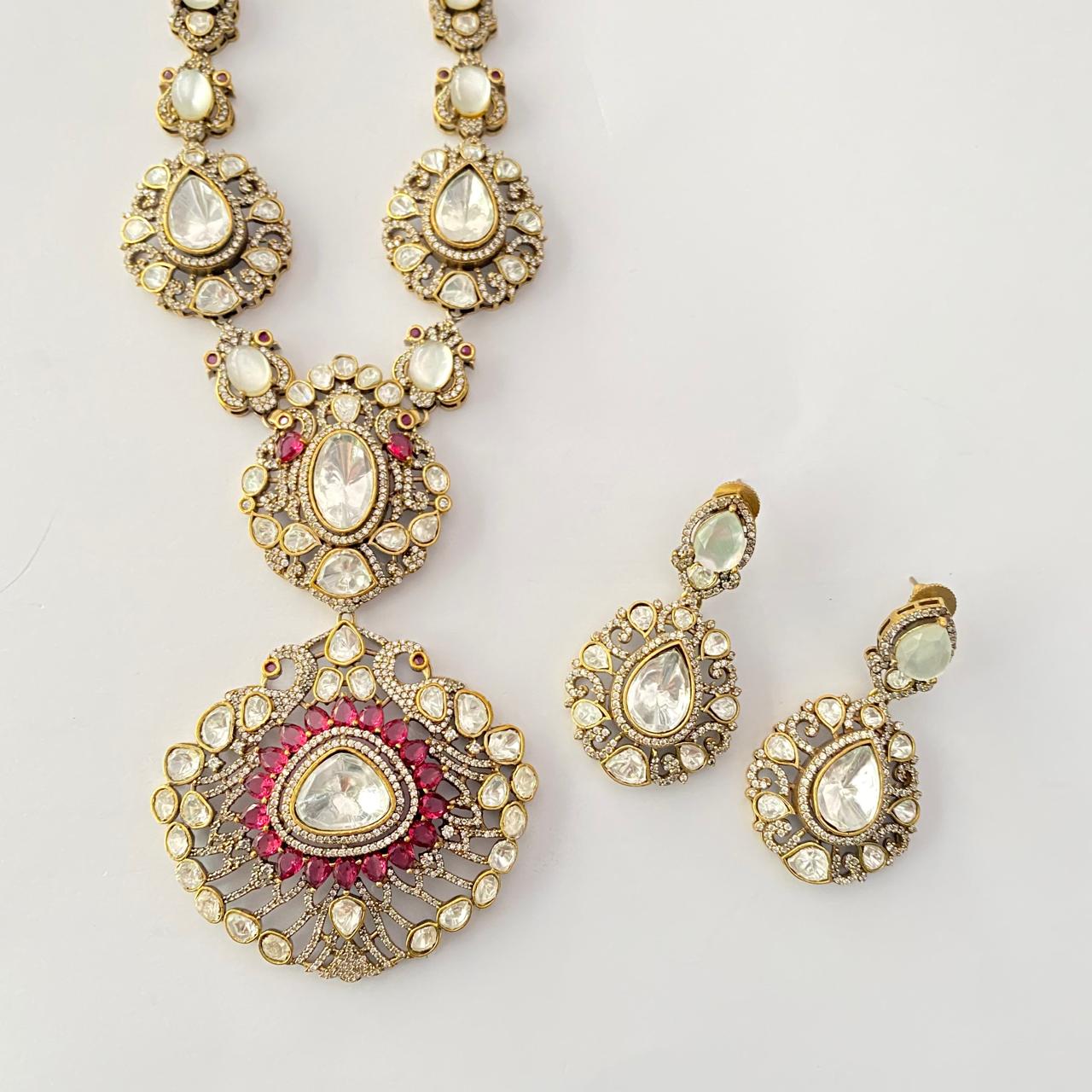 Polki Moissanite Ruby Necklace Set