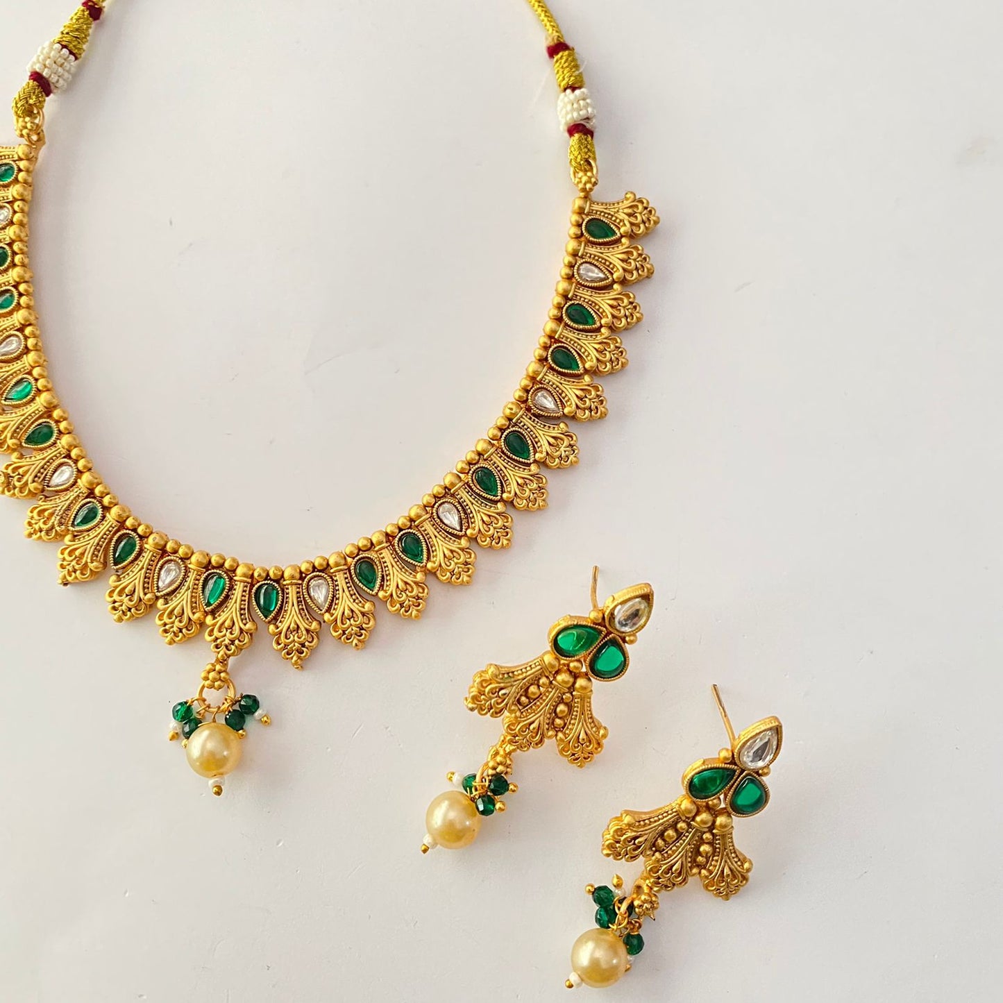 Gold Plated Green Sleek Necklace Set