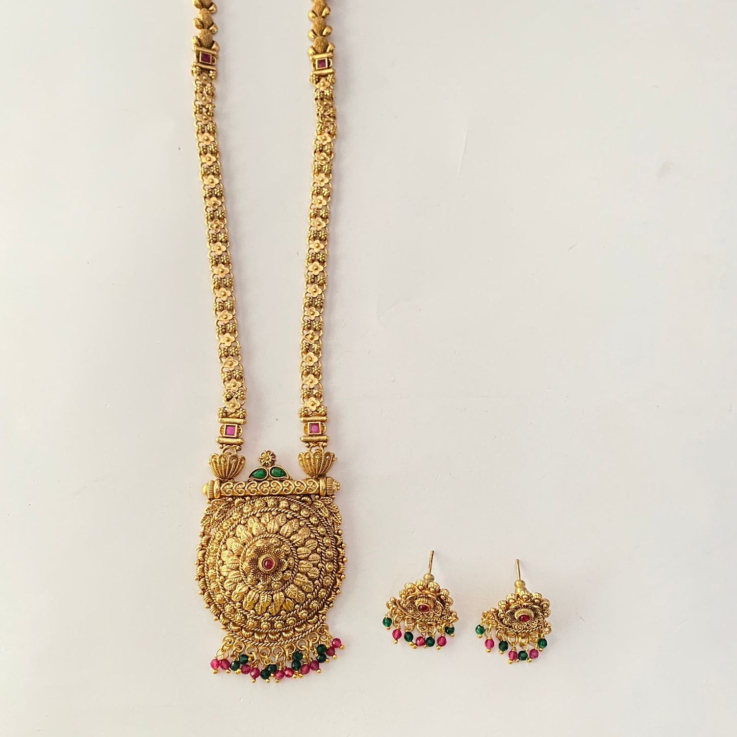 Long Antique Gold Plated Necklace Set