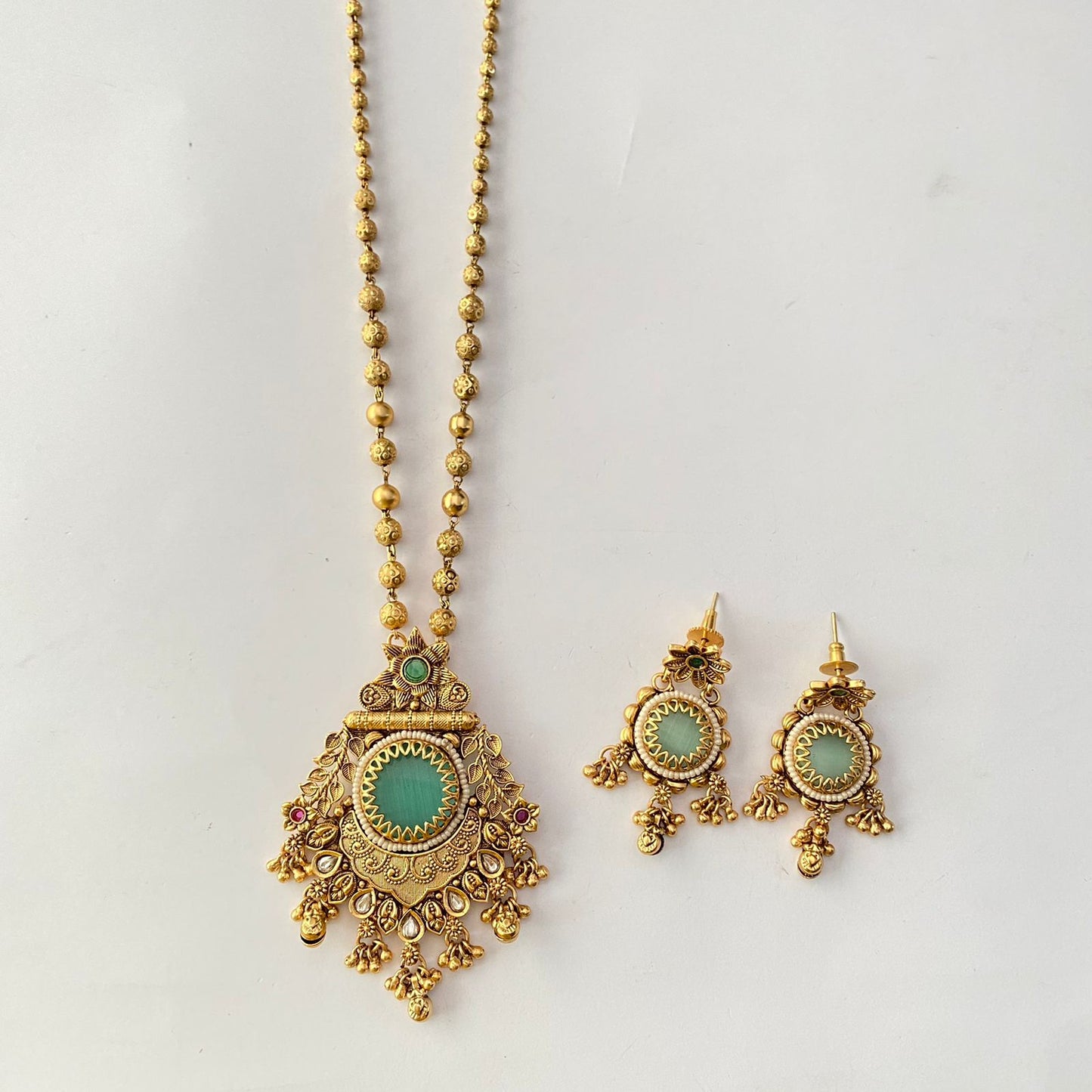 Long Antique Gold Plated Necklace Set