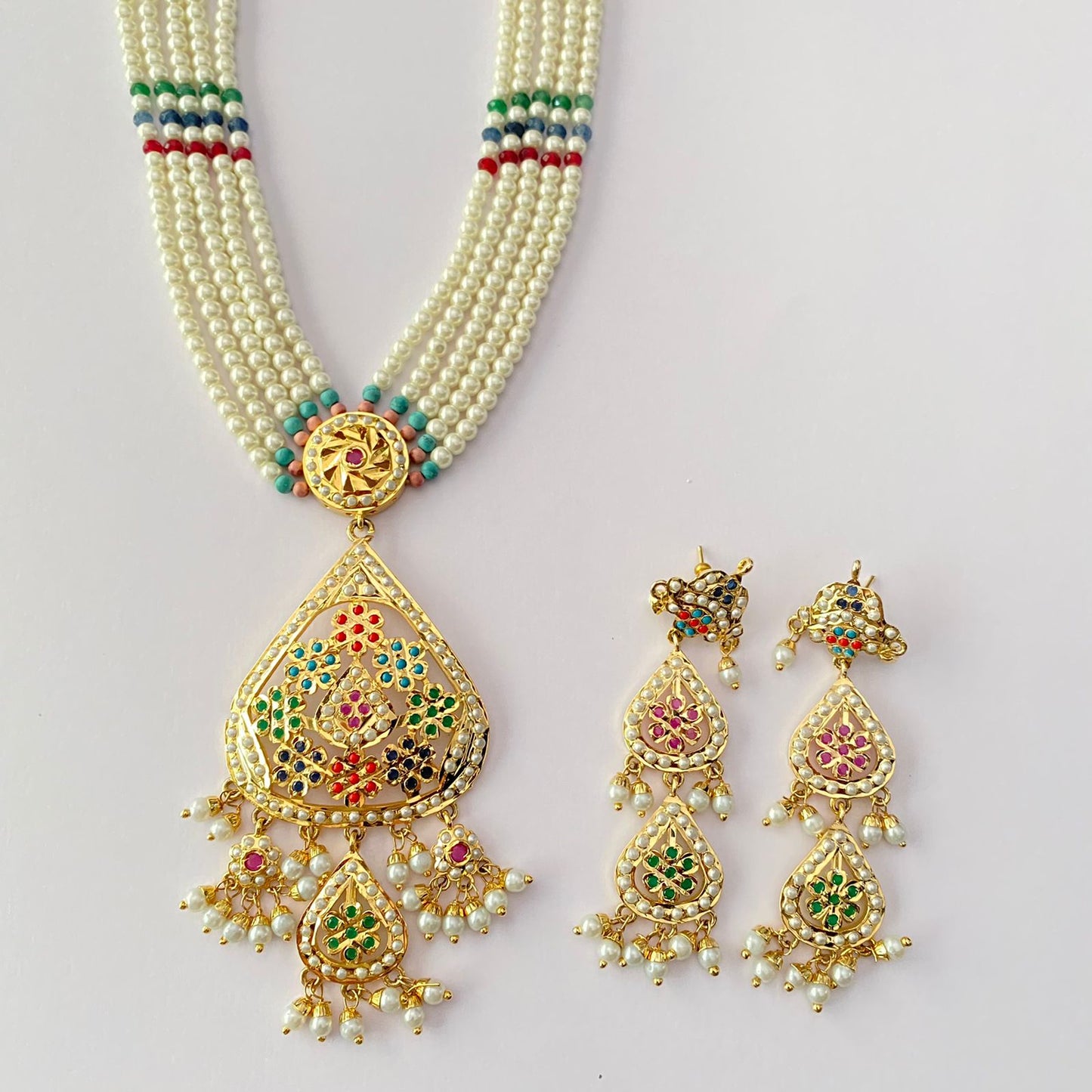 Multi Gold Plated Long Necklace Set
