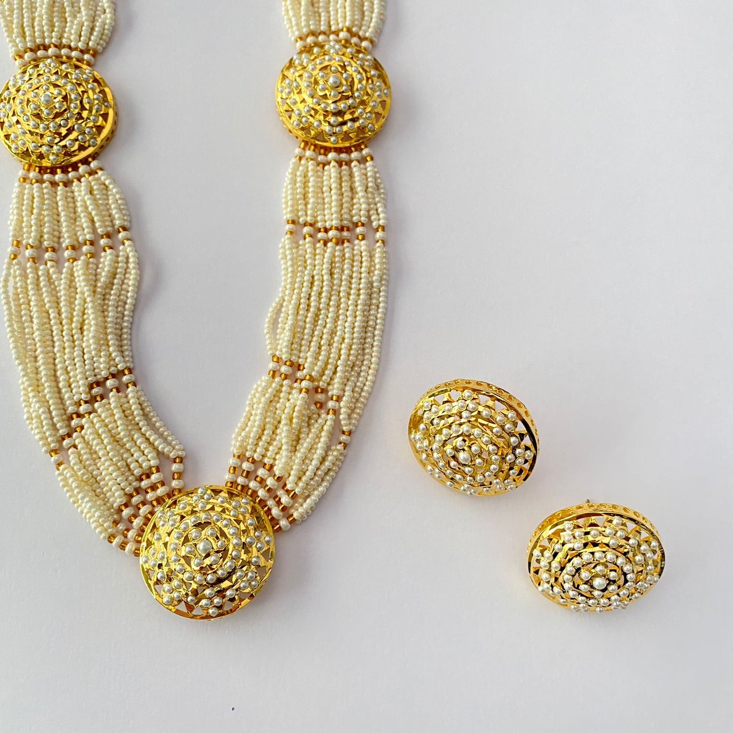 Gold Plated Off White Pearl Necklace Set