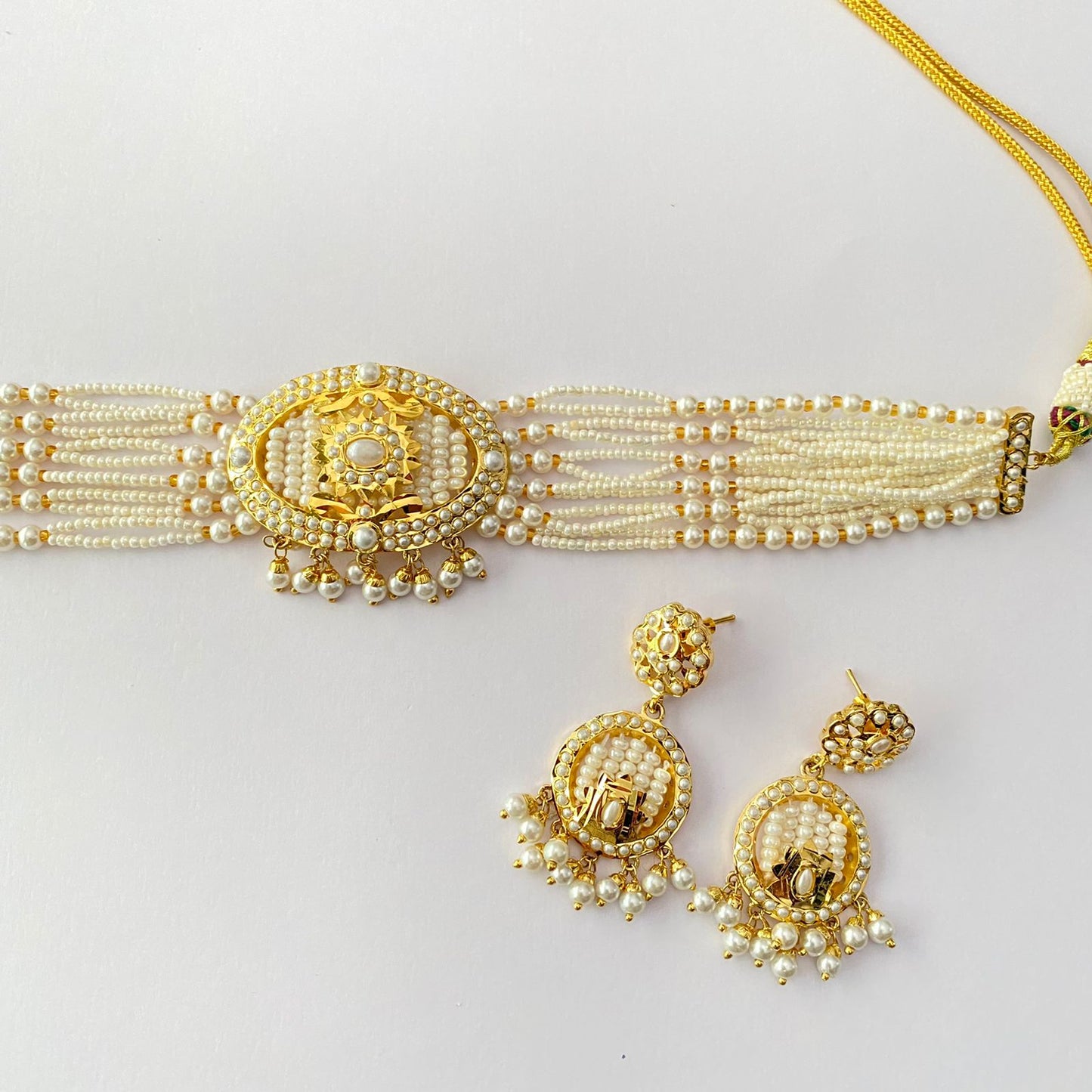 Gold Plated White Beads Choker Set