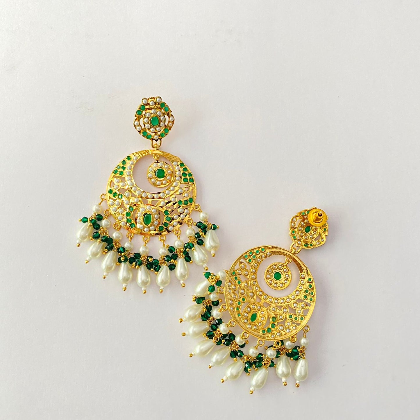 Green Jadau Pearl Chand Bali