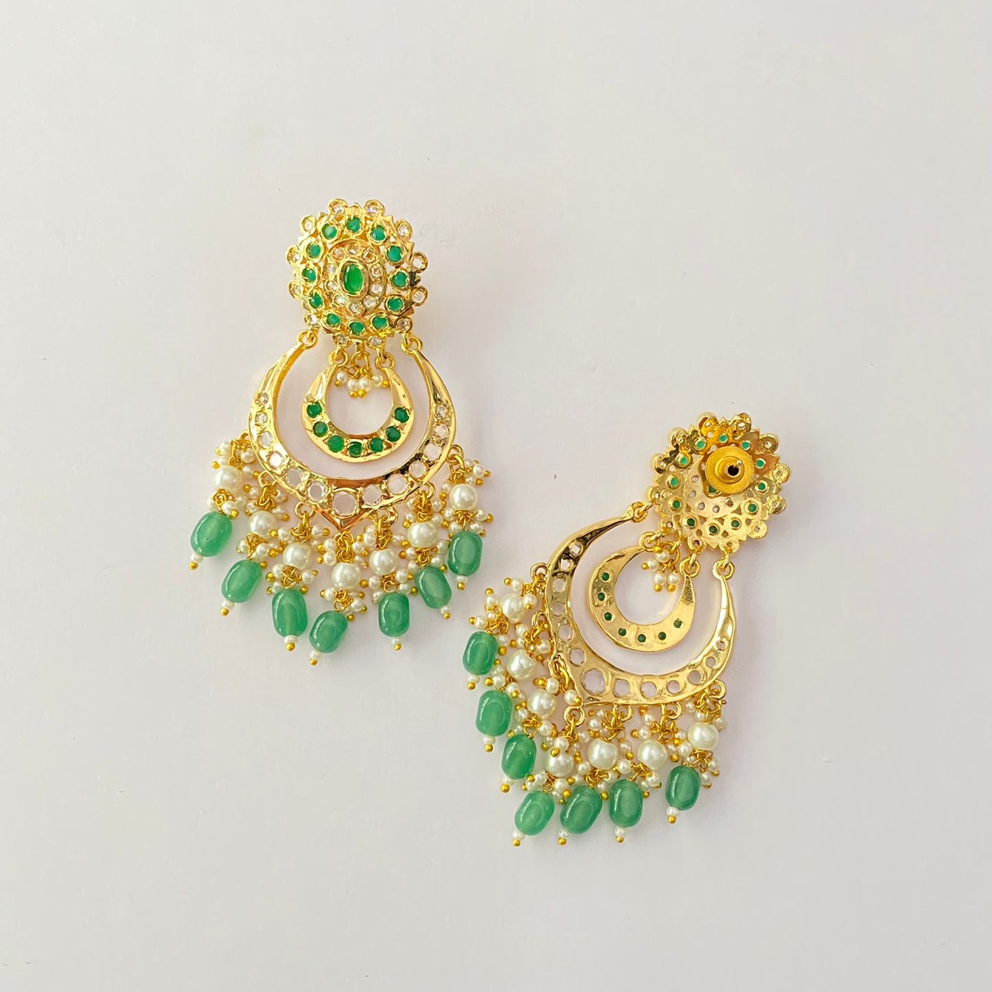 Mint Green Gold Plated Chand Bali