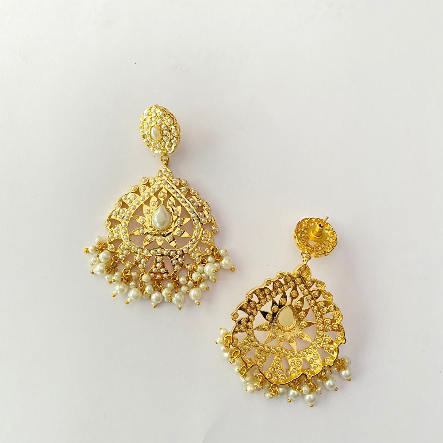 Gold Plated White Pearl Jadau Earring