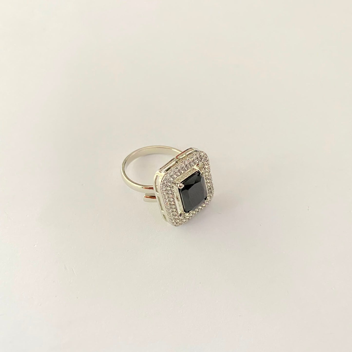 Silver Plated Black Stone Ring