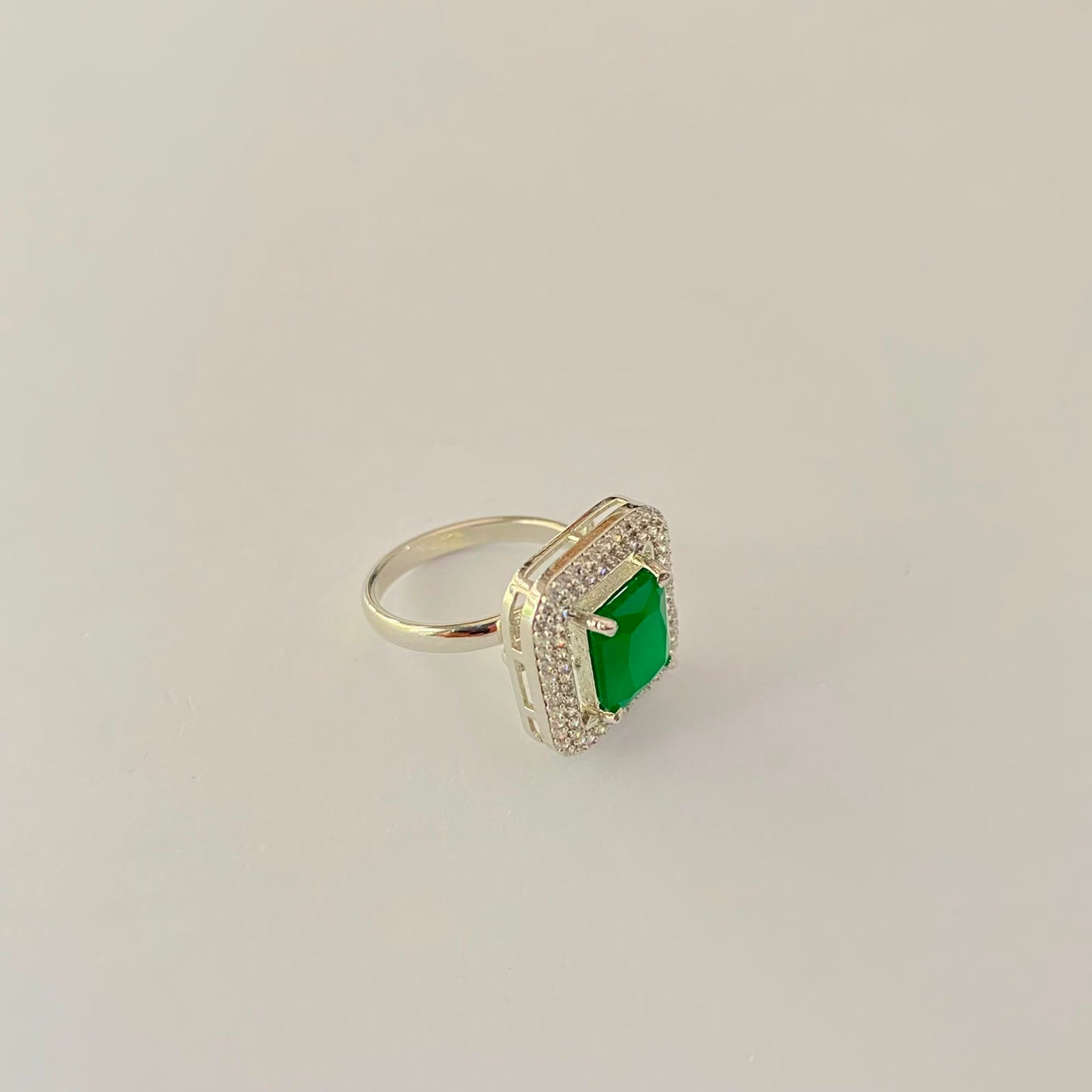 Green Stone Silver Plated Ring