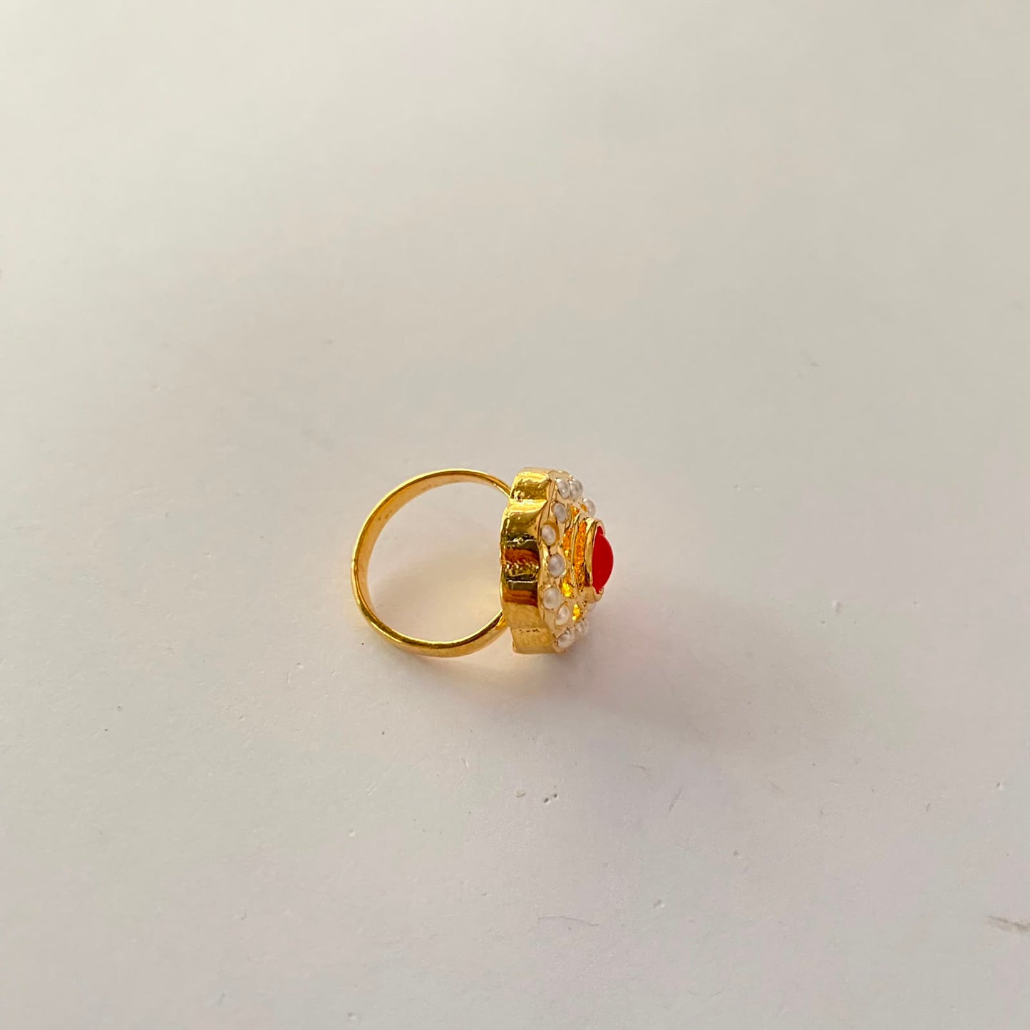 Coral Gold Plated Small Jadau Ring