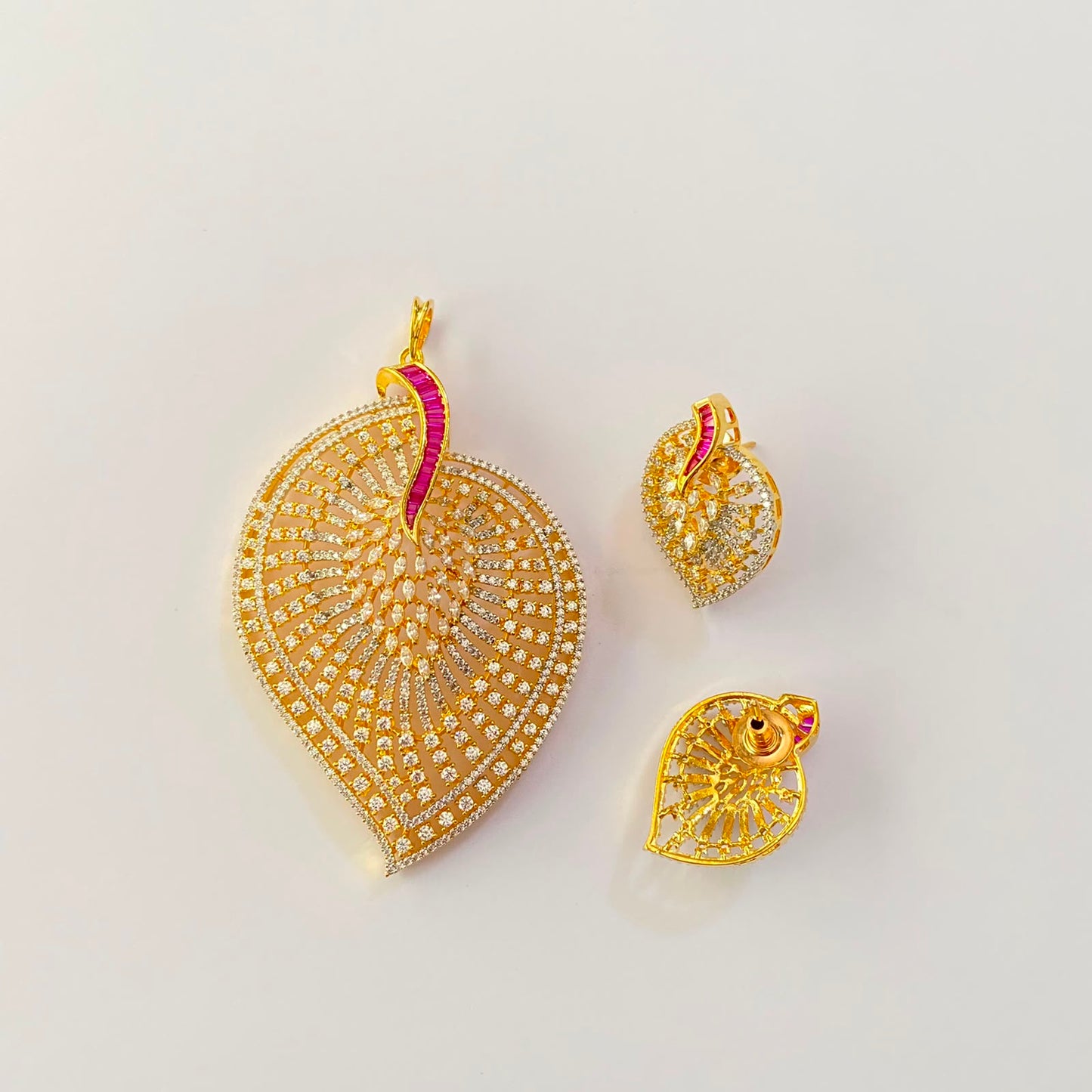 Ruby Gold Plated Diamond Pendant Set