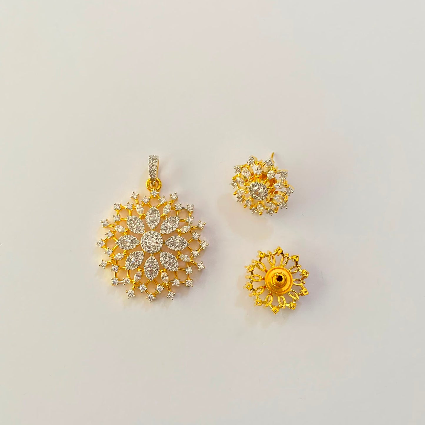 Gold Plated Flower Design Diamond Pendant Set