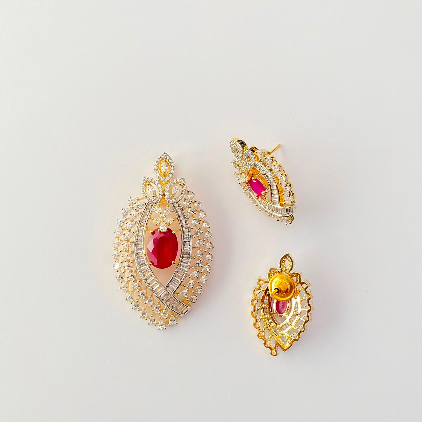 Red Stone Gold Plated Pendant Set