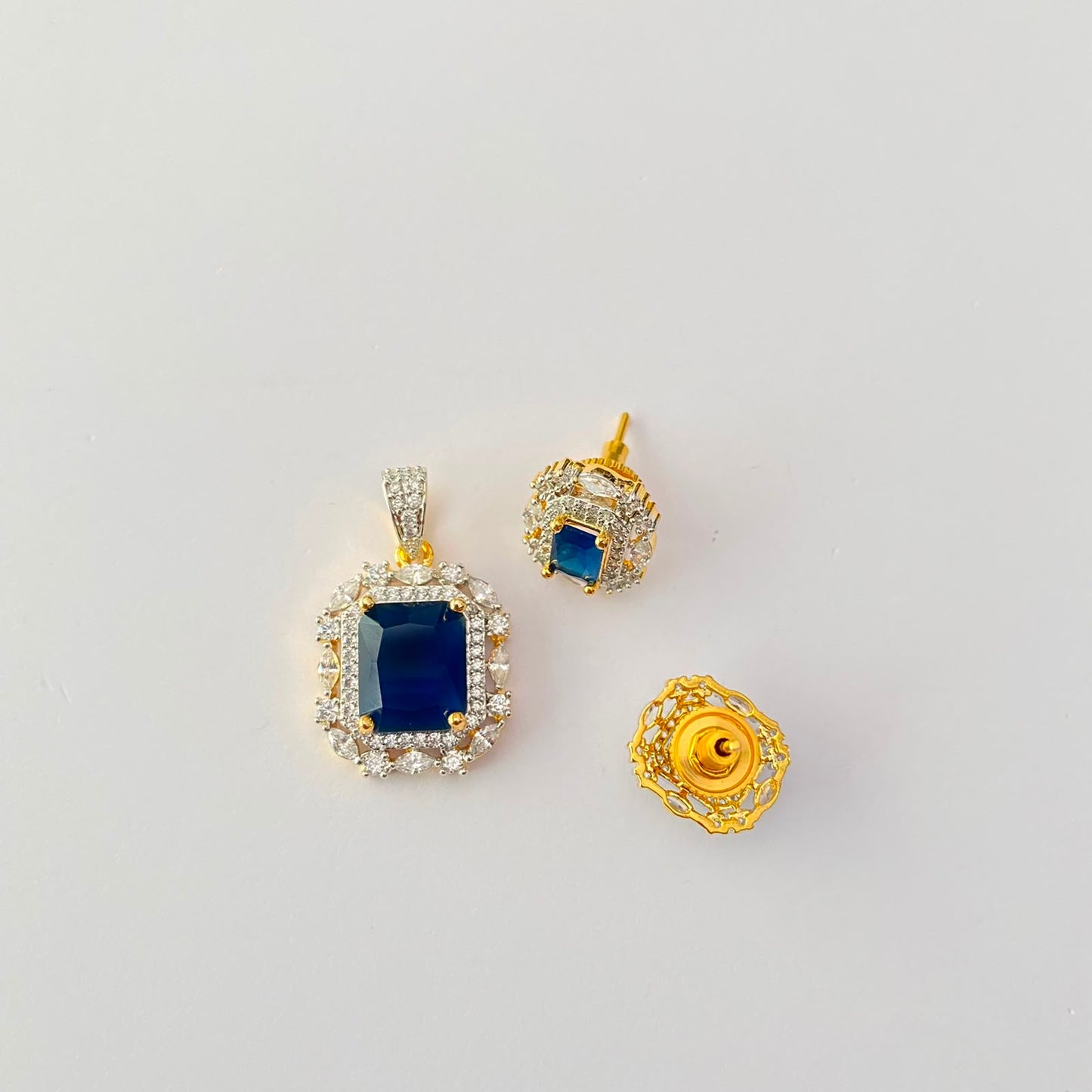 Blue Stone Small Gold Plated Pendant Set