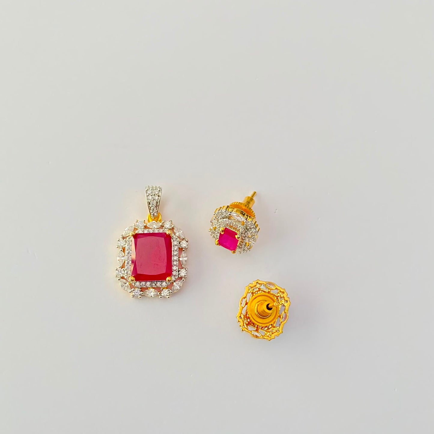 Ruby Gold Plated Diamond Pendant Set