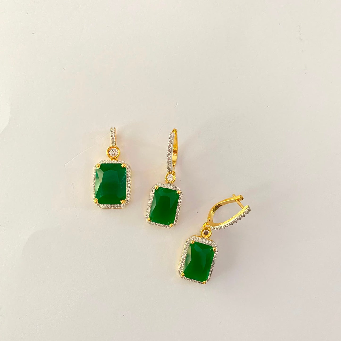 Green Stone Gold Plated Pendant Set