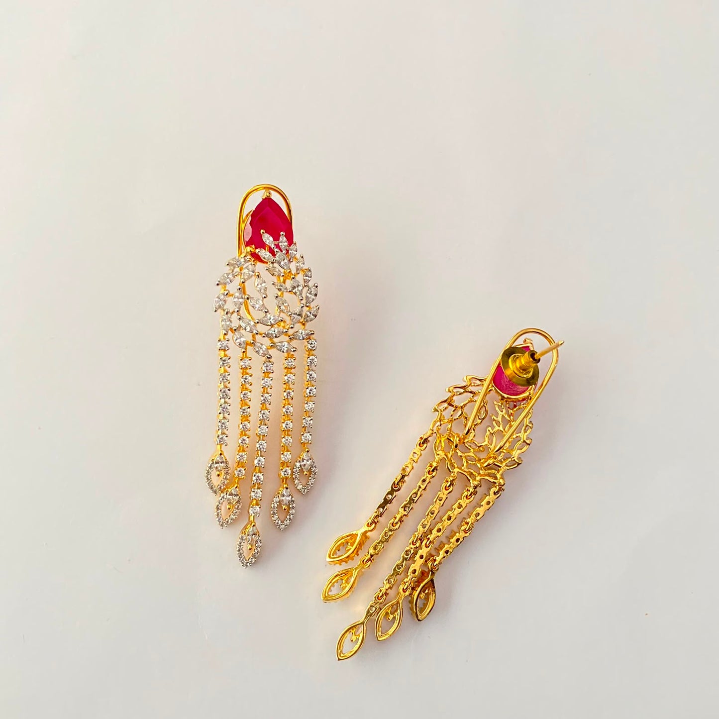 Ruby Diamond Gold Plated With Back Clip Earring