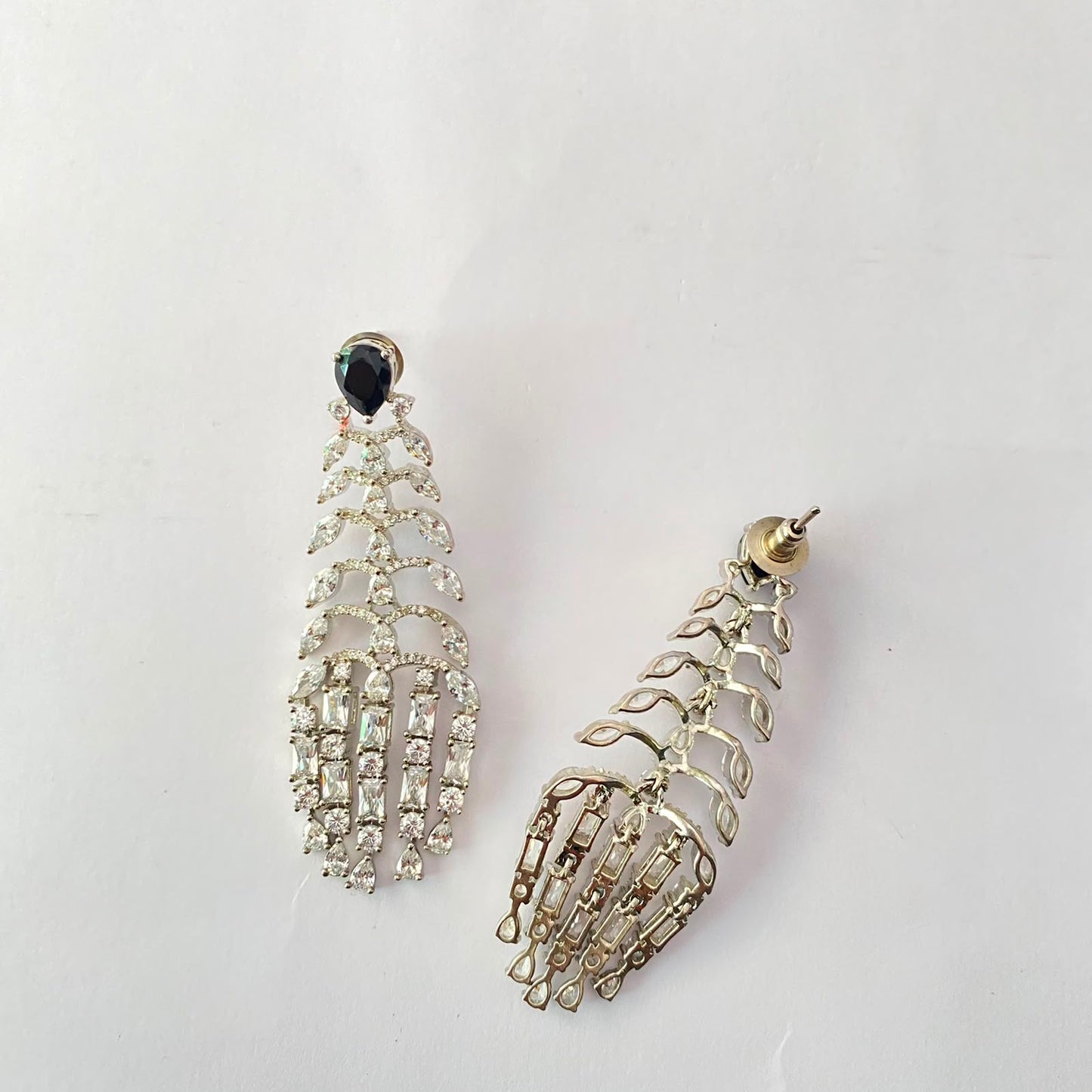 Silver Plated Black Stone Diamond Earring