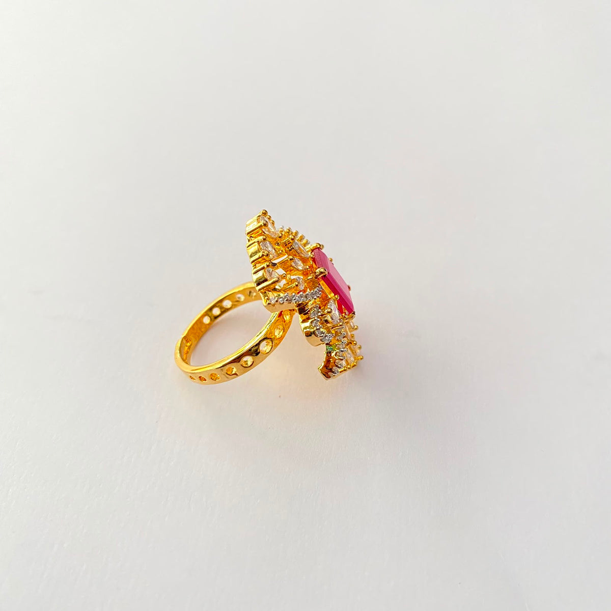 Gold Plated Ruby Diamond Ring