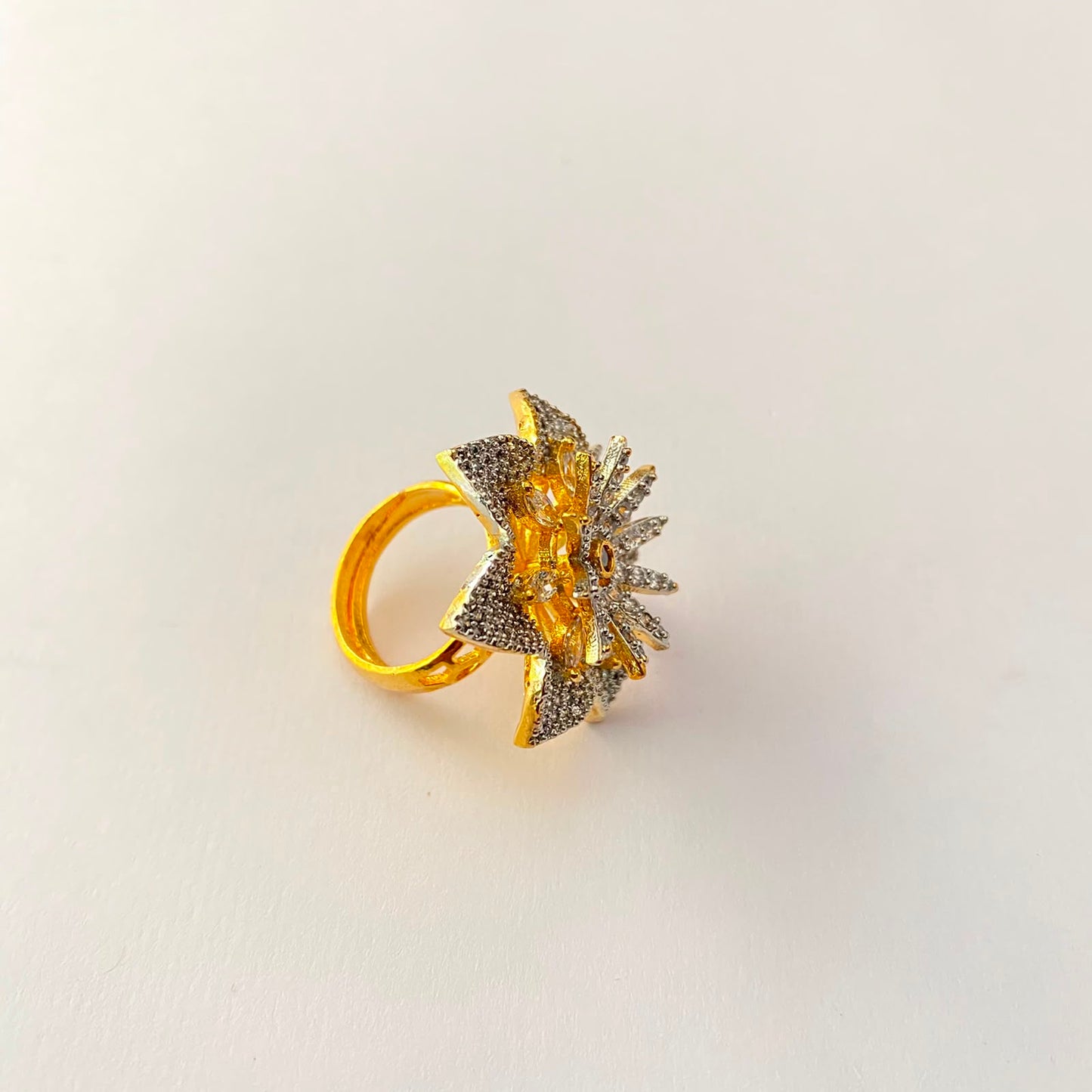 Gold Plated Flower Design Diamond Ring