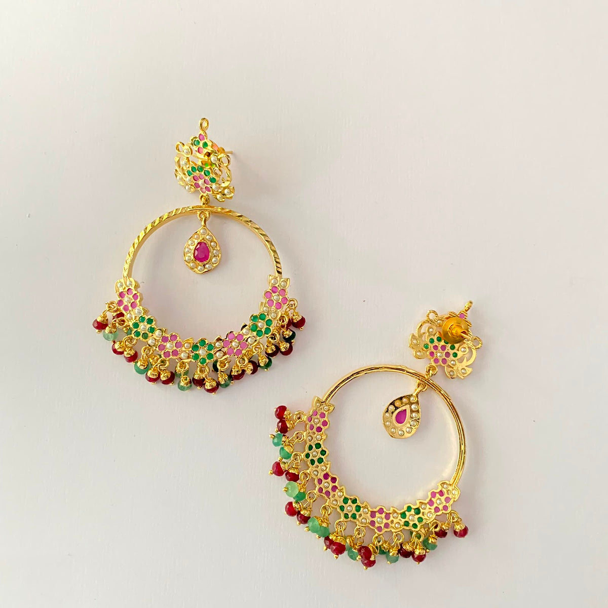 Gold Plated Jadau Chand Bali