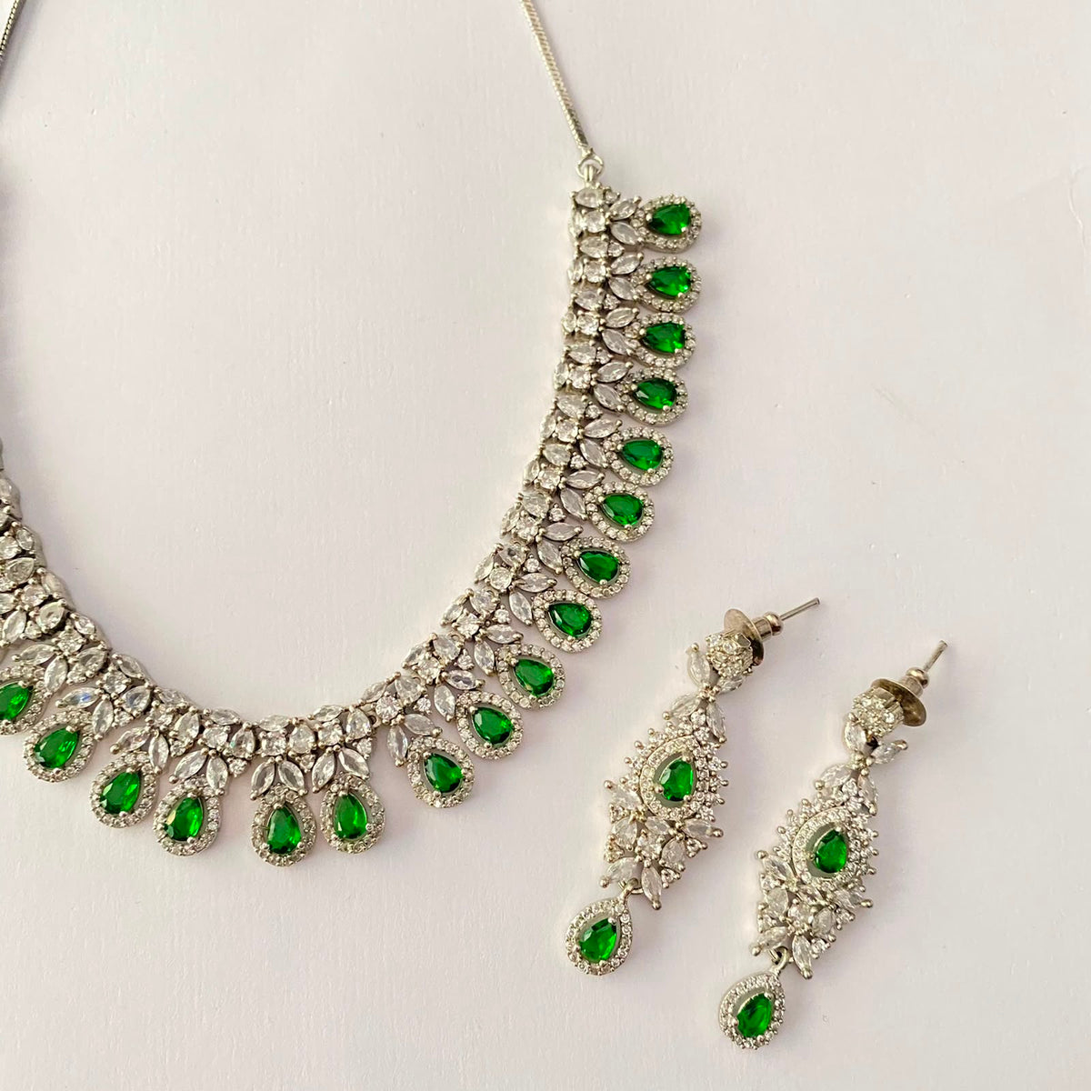 Antique Silver Plated Diamond Necklace Set