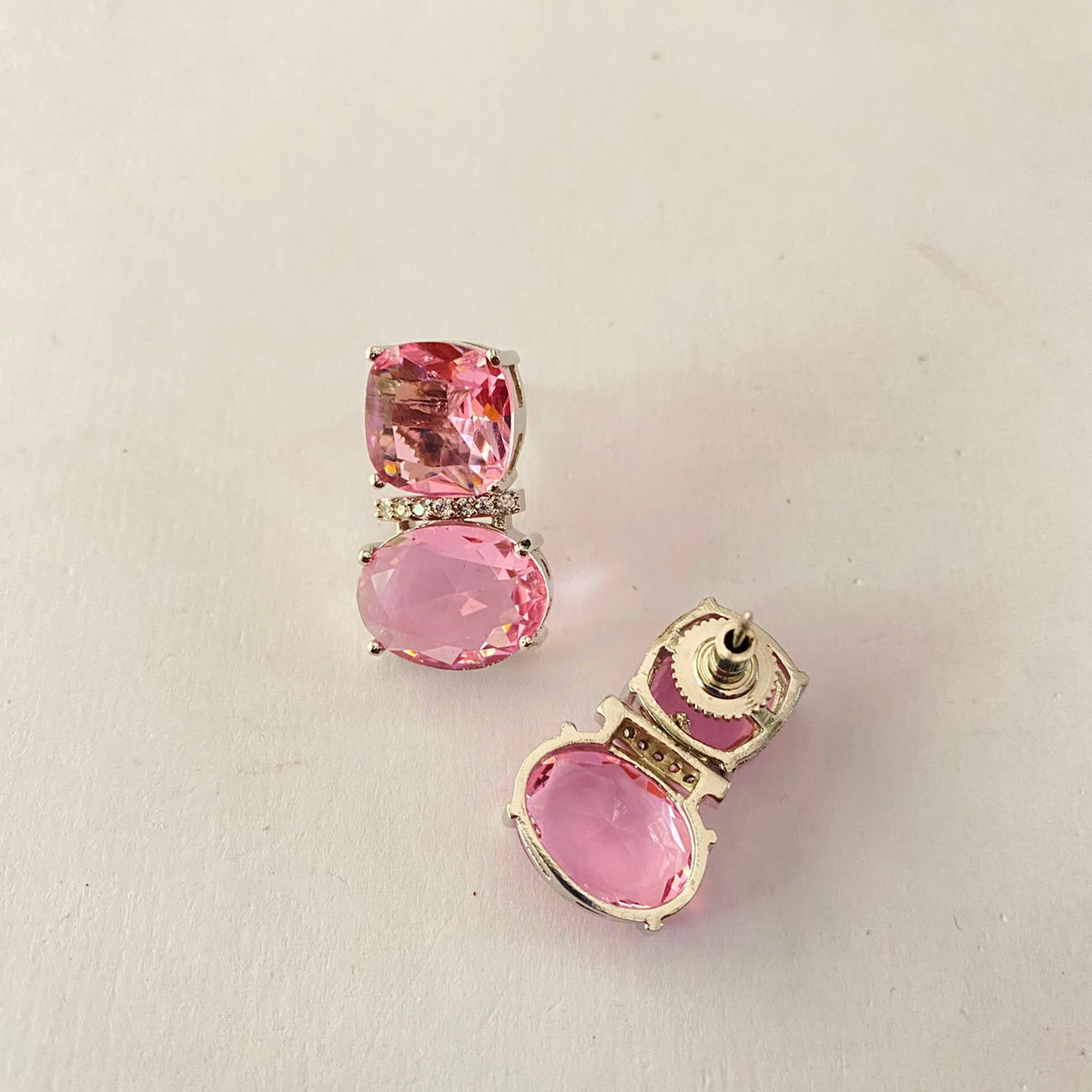 Pink Stone Earring Silver Plated