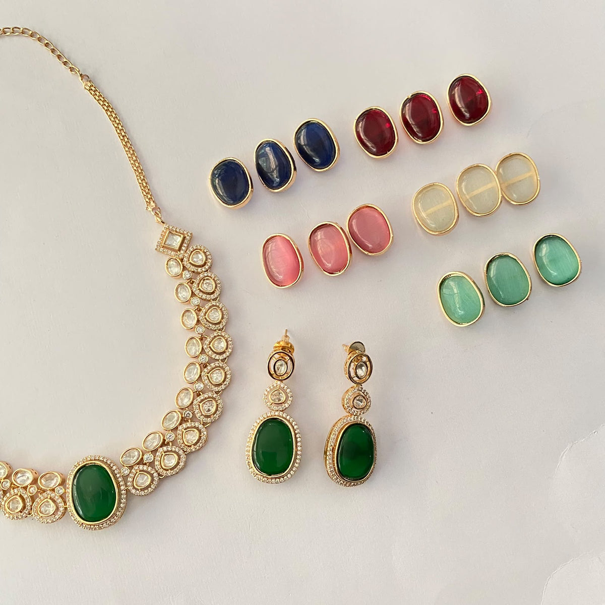 Rose Gold Polish Kundan & Polki Trendy Stone Changeable Necklace