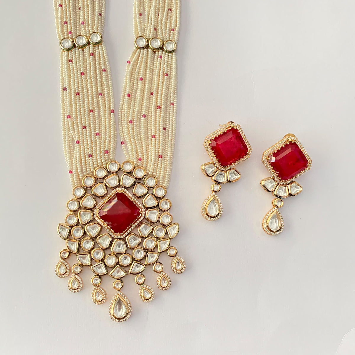 Long Kundan Ruby Necklace Set