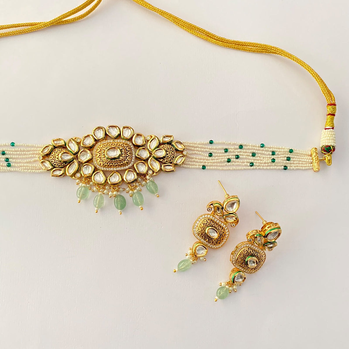 Kundan Gold Plated White Pearl Choker Set