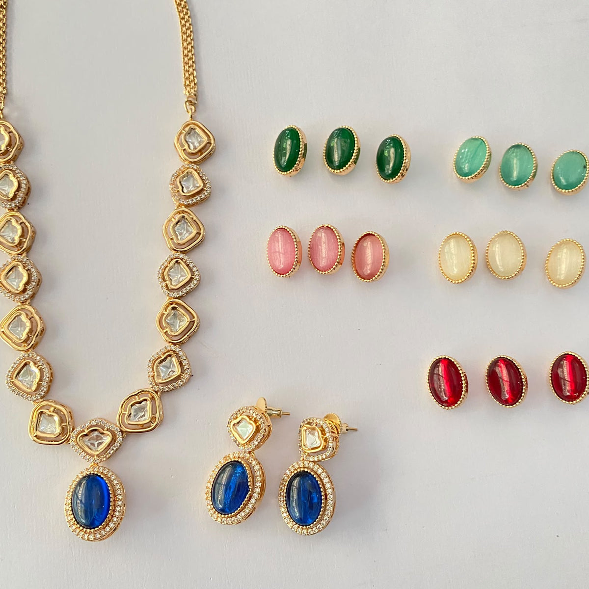 Trendy Stone Changeable Rose Gold Polish Kundan & Polki Necklace set