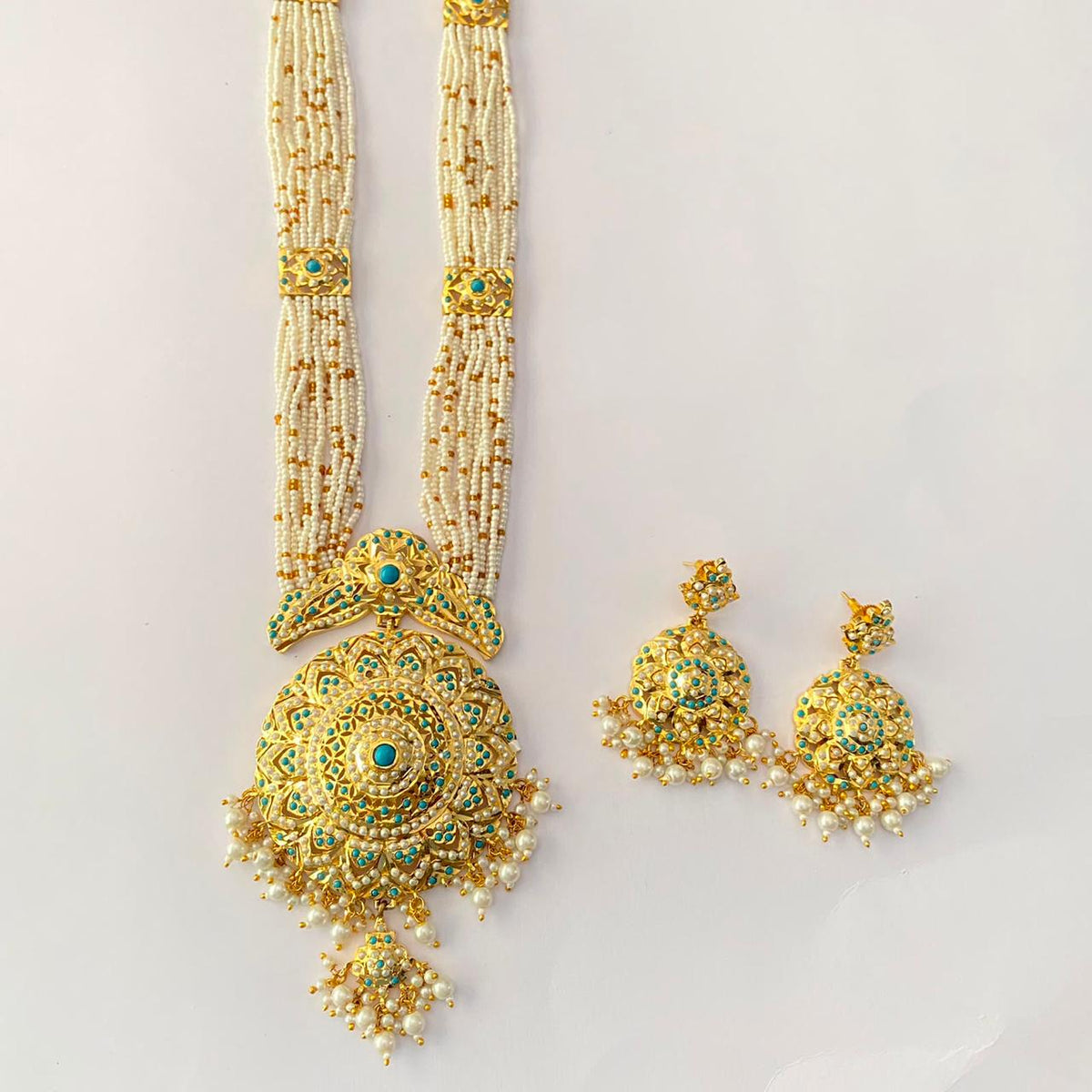 Long Jadau Necklace Firoza Necklace Set