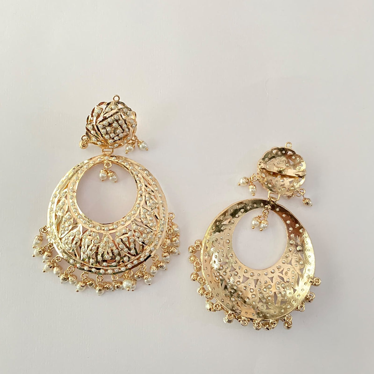 Gold Plated Pearl Jadau Chand Bali