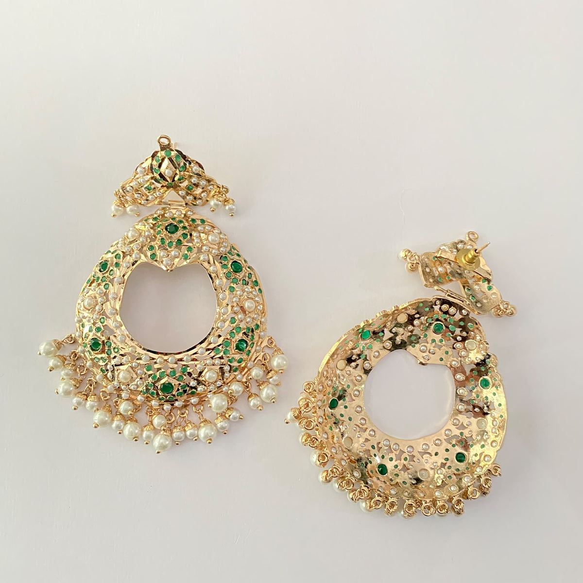 Green & Pearl Jadau Chand Bali