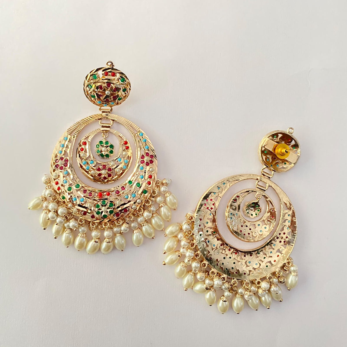 Multi Pearl Jadau Chand Bali