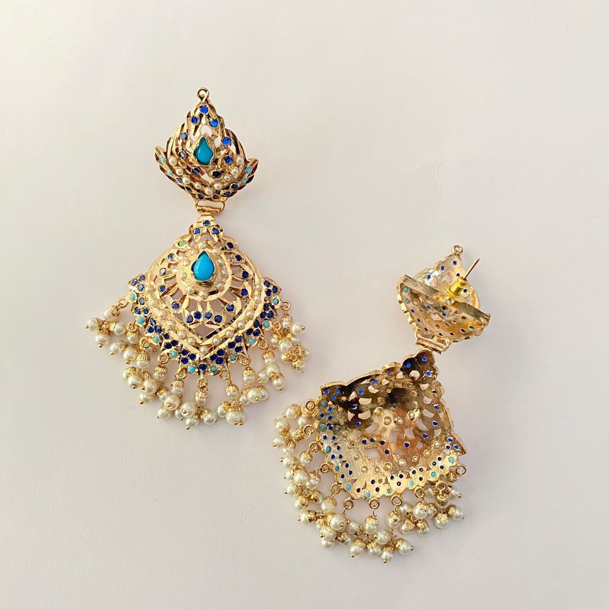 Blue & Firoza Pearl Jadau Earring