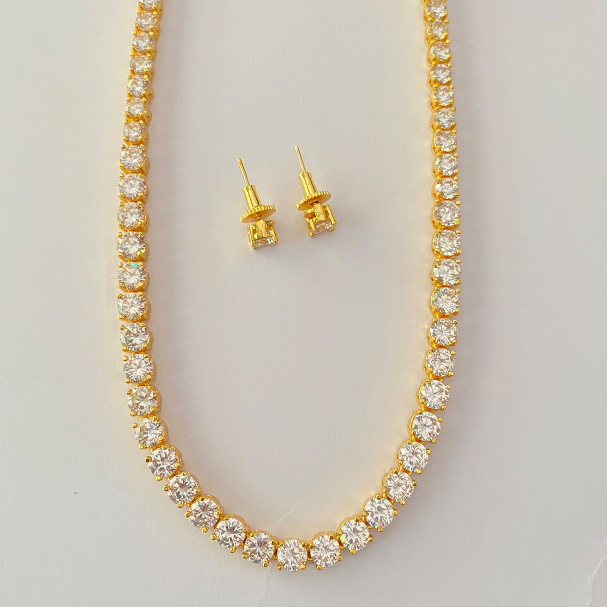 Gold Plated Single Line Tennis Necklace Set