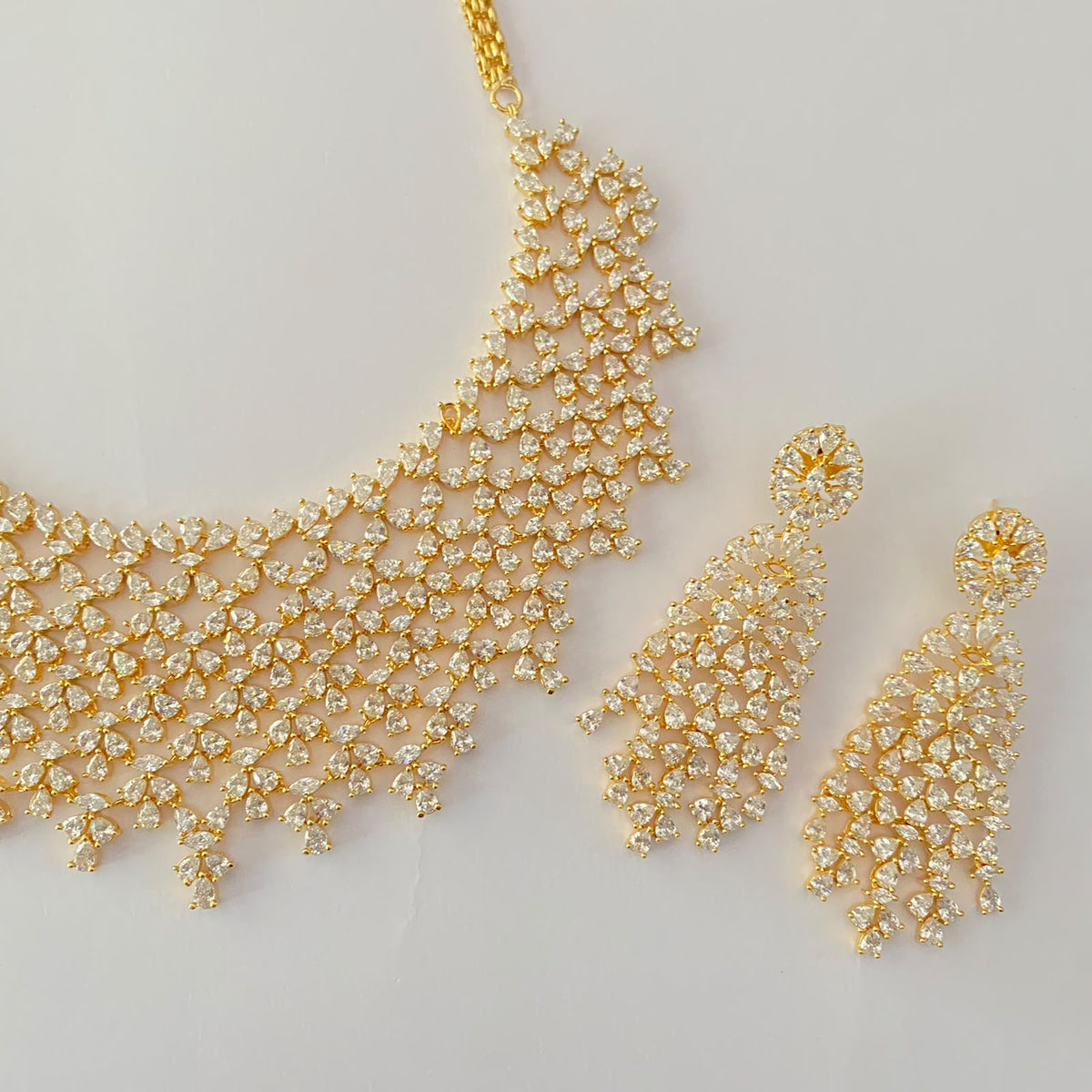 Heavy Gold Plated Diamond Necklace Set