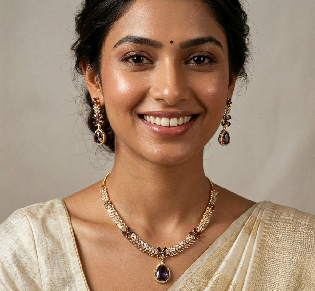 Amethyst Gold Plated Necklace Set