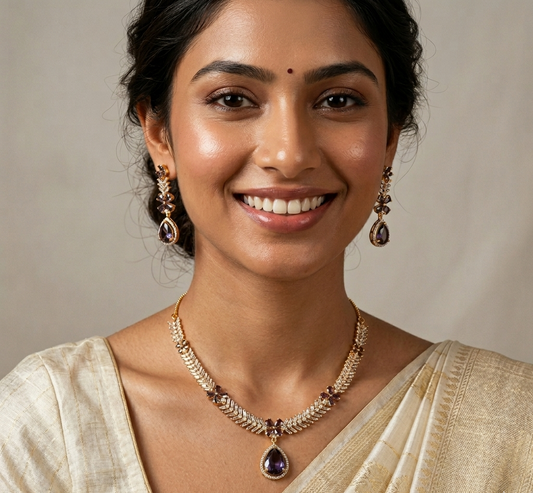 Amethyst Gold Plated Necklace Set