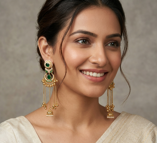 Emerald Gold Plated Kashmiri Earring