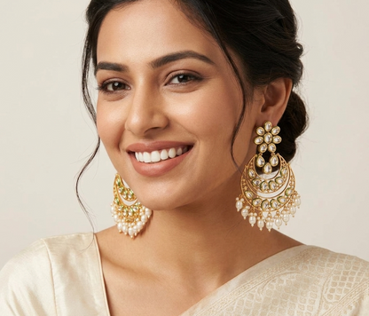 Kundan Gold Plated Floral Chandbali Earring